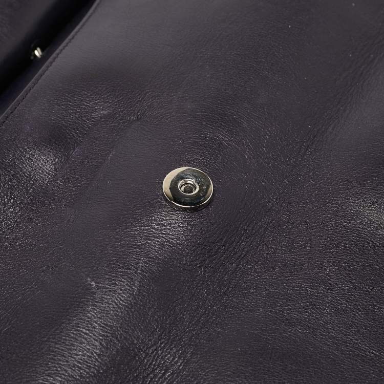 Pre Owned Jil Sander Dark Purple Leather Flap Top Handle Bag