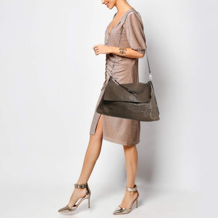 Pre Owned Jil Sander Beige Pebbled Leather Shoulder Bag