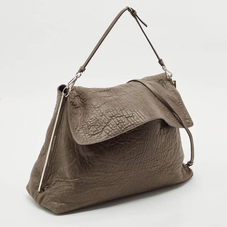 Pre Owned Jil Sander Beige Pebbled Leather Shoulder Bag