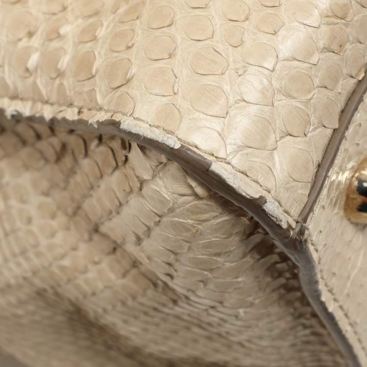 Pre Owned Jil Sander Beige Python Top Handle Bag