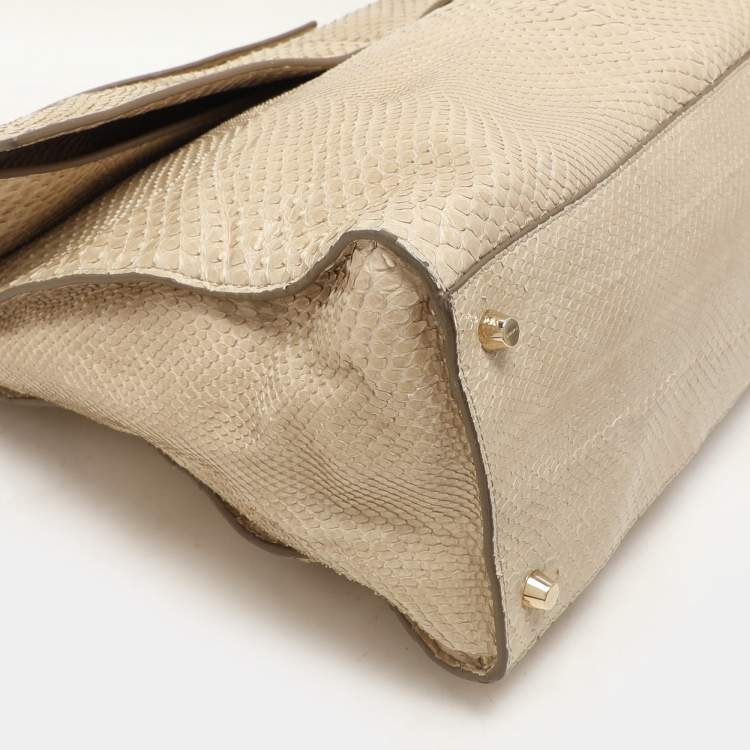 Pre Owned Jil Sander Beige Python Top Handle Bag