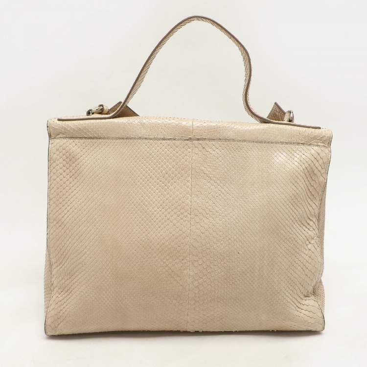 Pre Owned Jil Sander Beige Python Top Handle Bag