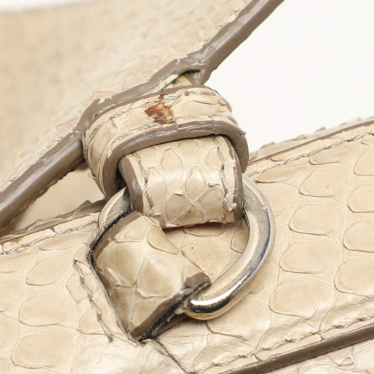 Pre Owned Jil Sander Beige Python Top Handle Bag