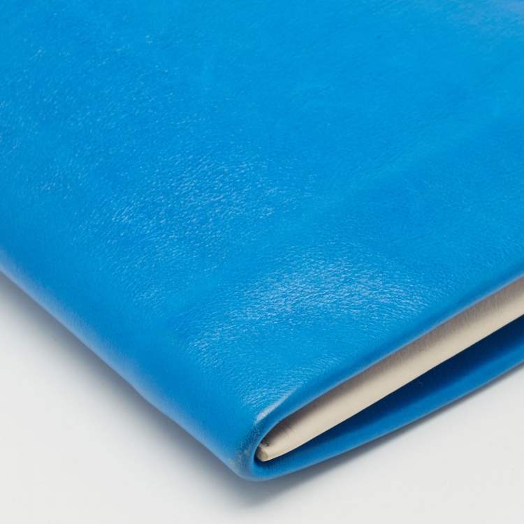 Pre Owned Jil Sander Blue/Off White Leather Triple Compartment Clutch