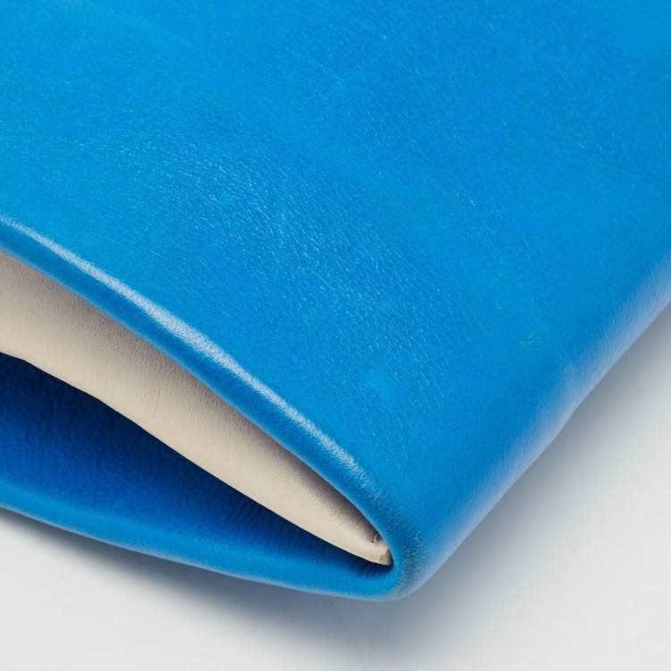 Pre Owned Jil Sander Blue/Off White Leather Triple Compartment Clutch