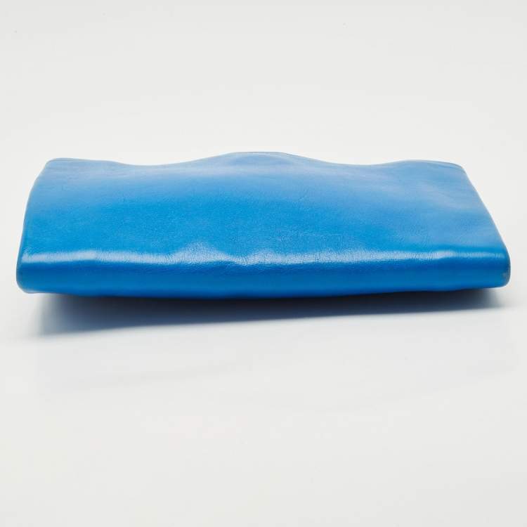 Pre Owned Jil Sander Blue/Off White Leather Triple Compartment Clutch