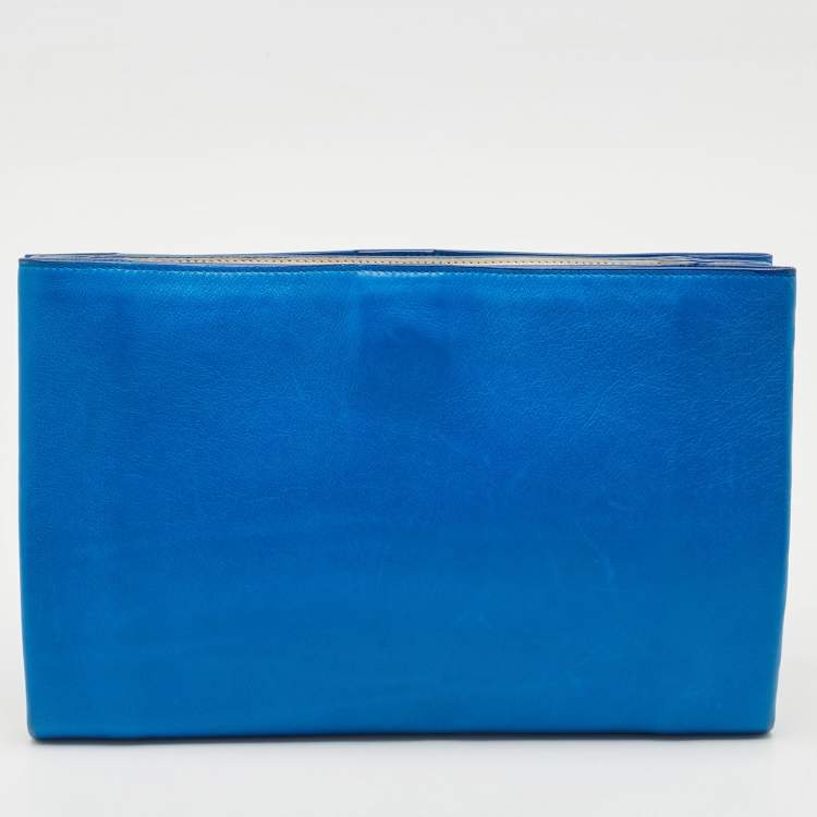 Pre Owned Jil Sander Blue/Off White Leather Triple Compartment Clutch