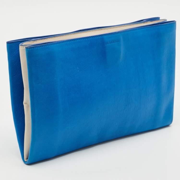 Pre Owned Jil Sander Blue/Off White Leather Triple Compartment Clutch