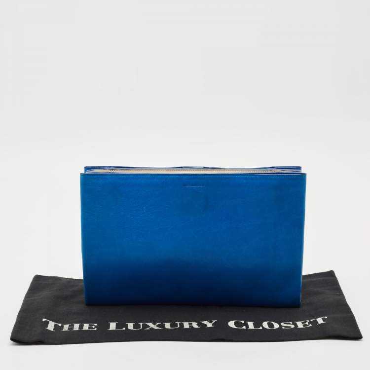 Pre Owned Jil Sander Blue/Off White Leather Triple Compartment Clutch