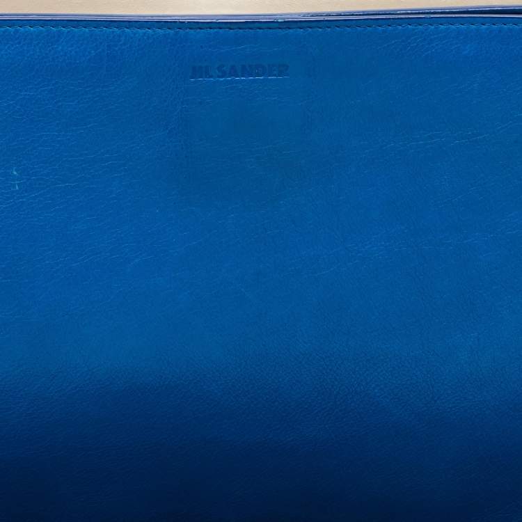 Pre Owned Jil Sander Blue/Off White Leather Triple Compartment Clutch