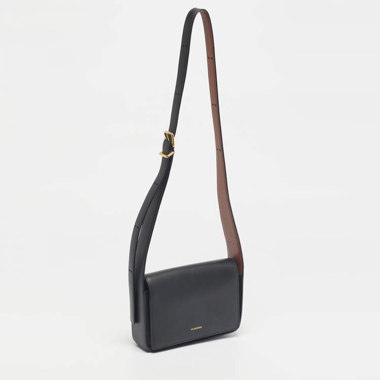 Pre Owned Jil Sander Black Leather Flap Sling Shoulder Bag
