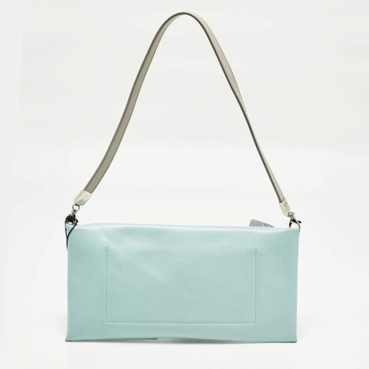 مملوكة مسبقًا حقيبة كلاتش جلدية غطاء لون أزرق/رمادي جيل ساندر