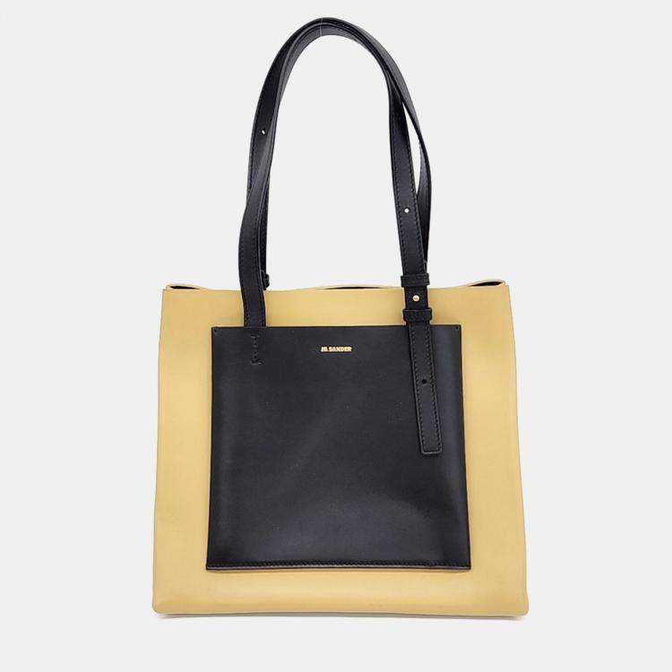 Pre Owned Jil Sander Beige Black Leather tote bag