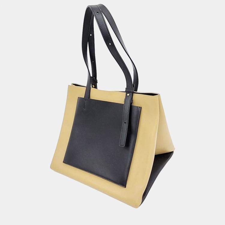 Pre Owned Jil Sander Beige Black Leather tote bag