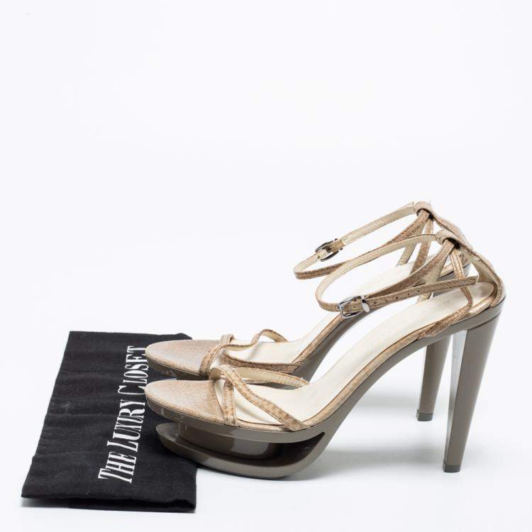Pre Owned Jil Sander Grey Leather Ankle Strap Sandals Size 35