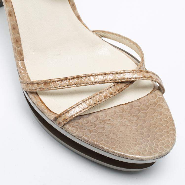 Pre Owned Jil Sander Grey Leather Ankle Strap Sandals Size 35