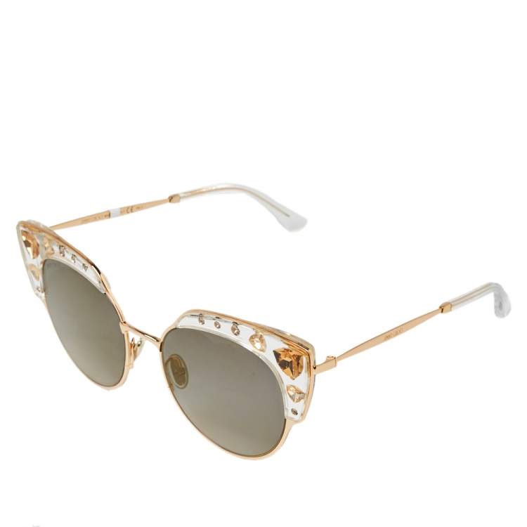 Pre Owned Jimmy Choo Gold Tone/Grey Gradient Crystals REJFQ Audrey Cat-Eye Sunglasses