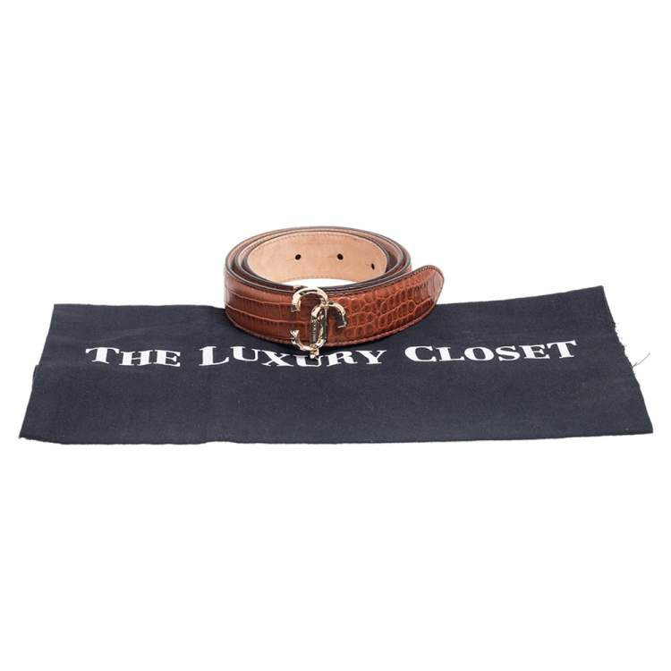 Pre Owned Jimmy Choo Brown Croc Embossed Leather Belt 75 CM