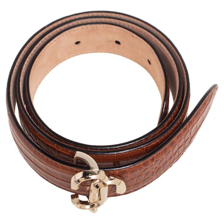 Pre Owned Jimmy Choo Brown Croc Embossed Leather Belt 75 CM