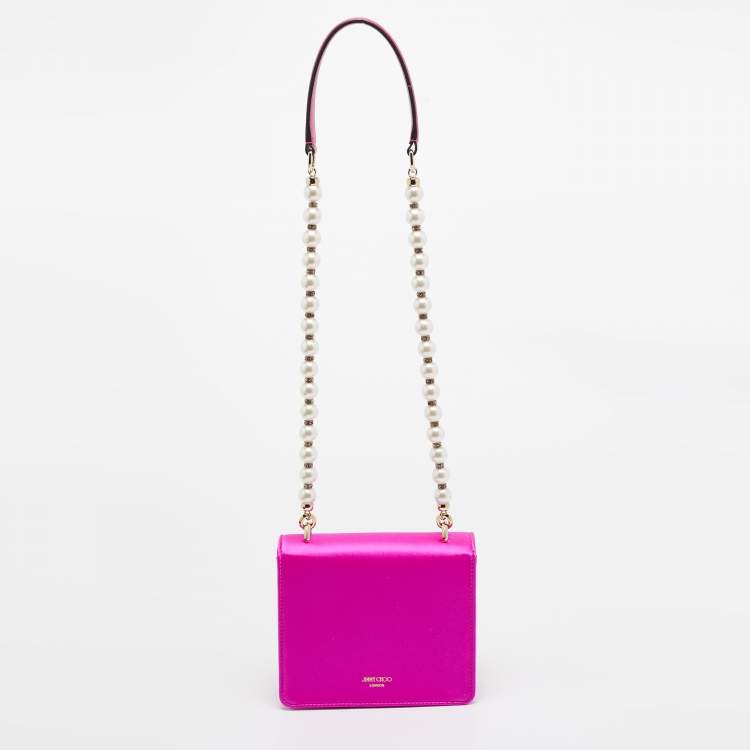Pre Owned Jimmy Choo Fuchsia Satin Varenne Pearl Embellished Shoulder Bag