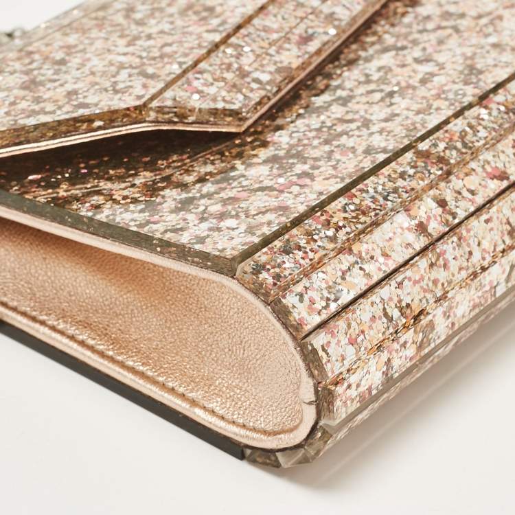 Pre Owned Jimmy Choo Rose Gold Shimmer Acrylic and Leather Candy Clutch Bag