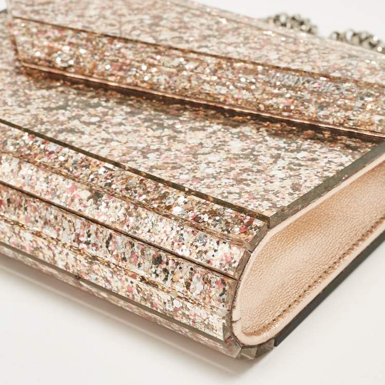 Pre Owned Jimmy Choo Rose Gold Shimmer Acrylic and Leather Candy Clutch Bag