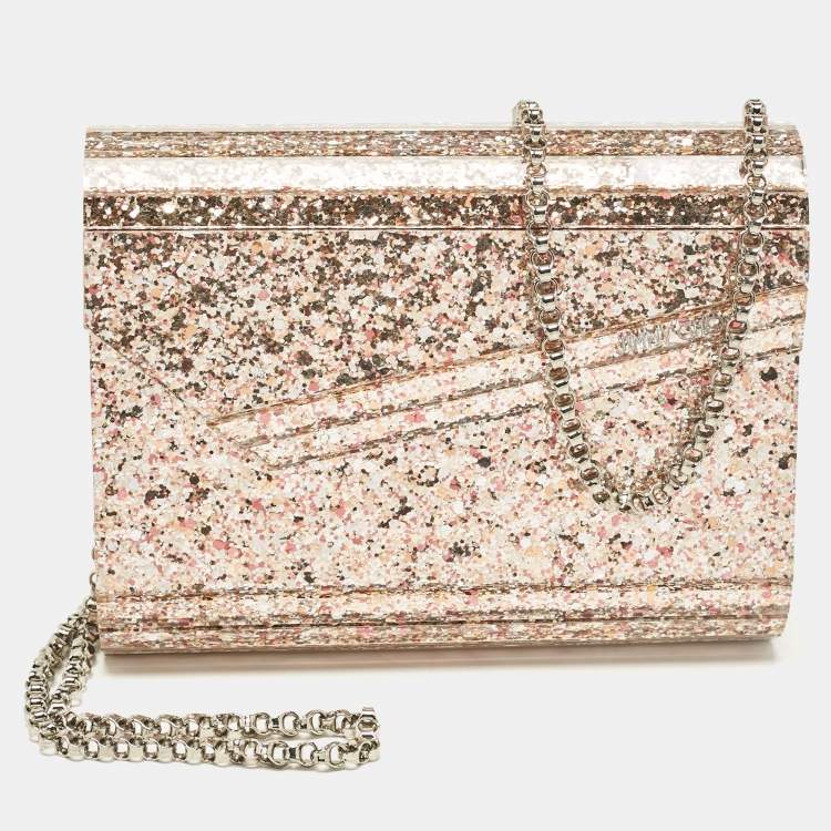 Pre Owned Jimmy Choo Rose Gold Shimmer Acrylic and Leather Candy Clutch Bag