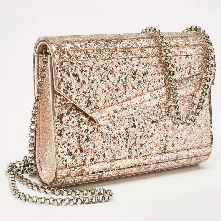 Pre Owned Jimmy Choo Rose Gold Shimmer Acrylic and Leather Candy Clutch Bag
