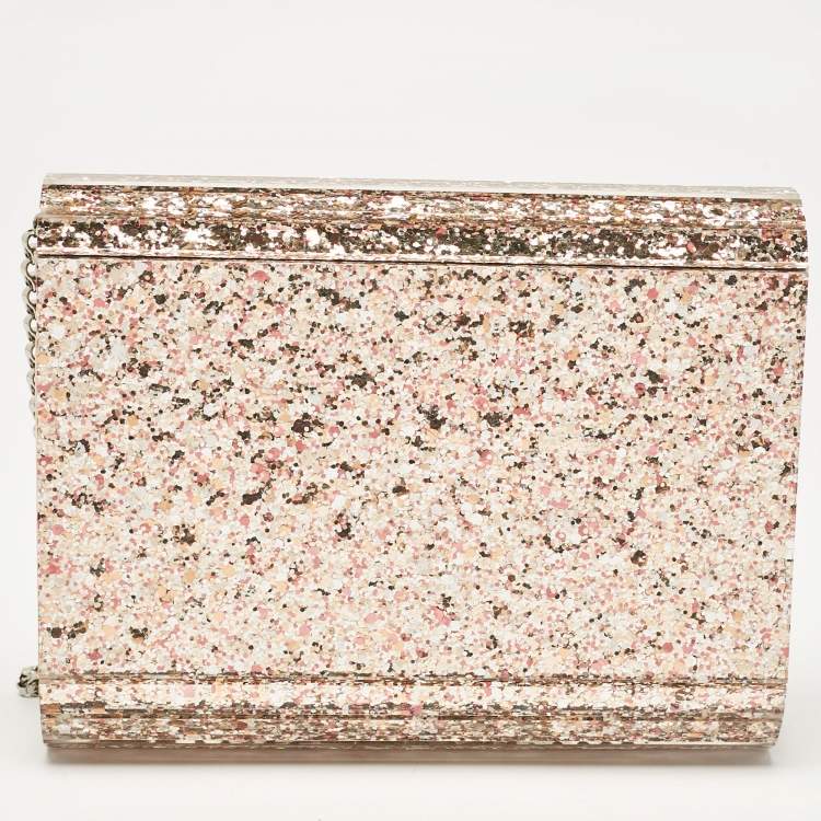Pre Owned Jimmy Choo Rose Gold Shimmer Acrylic and Leather Candy Clutch Bag