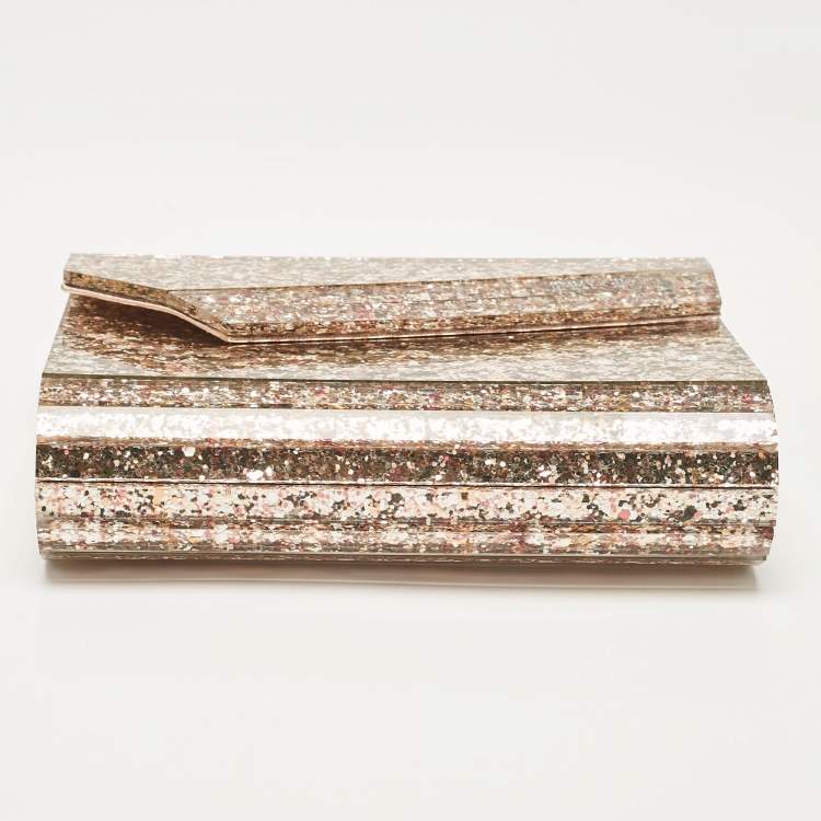 Pre Owned Jimmy Choo Rose Gold Shimmer Acrylic and Leather Candy Clutch Bag