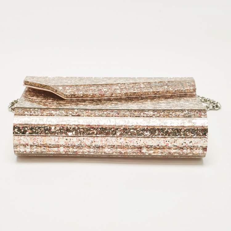 Pre Owned Jimmy Choo Rose Gold Shimmer Acrylic and Leather Candy Clutch Bag