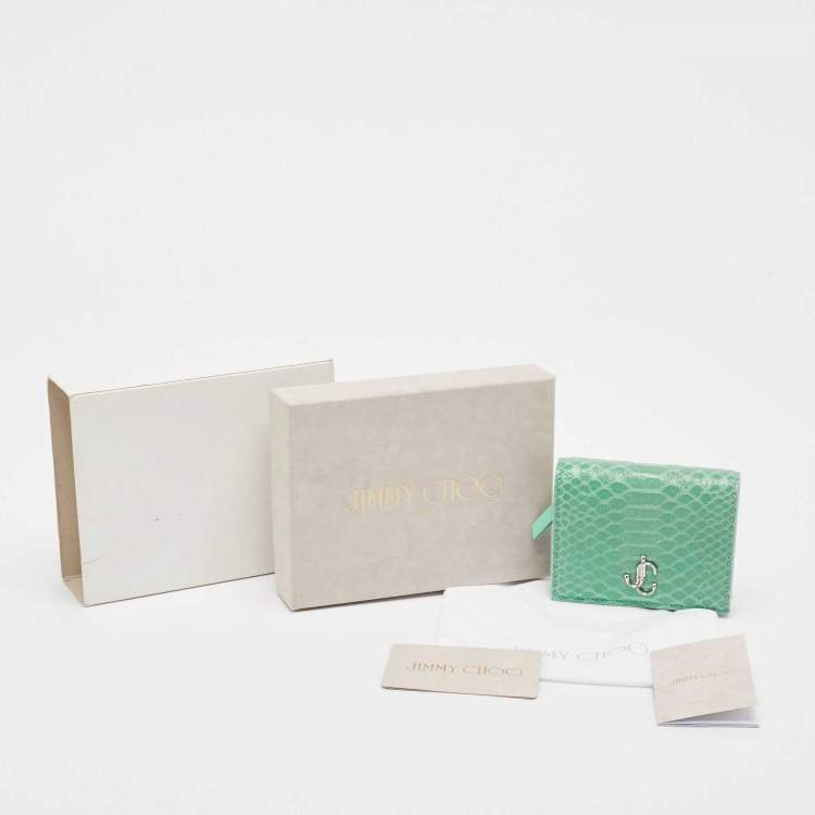 مملوكة �مسبقًا Jimmy Choo Green Snakeskin Embossed Leather Hanne Bifold Wallet