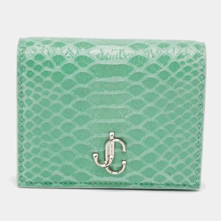 مملوكة مسبقًا Jimmy Choo Green Snakeskin Embossed Leather Hanne Bifold Wallet
