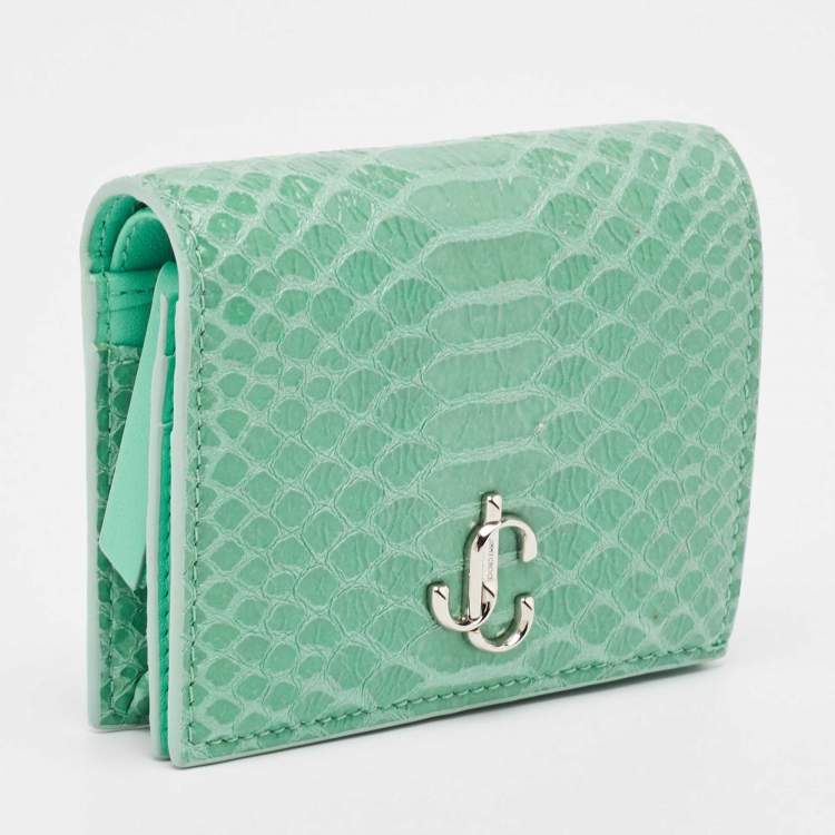 مملوكة مسبقًا Jimmy Choo Green Snakeskin Embossed Leather Hanne Bifold Wallet