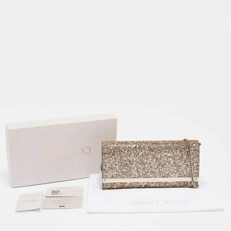 Pre Owned Jimmy Choo Gold Glitter Milla Chain Clutch