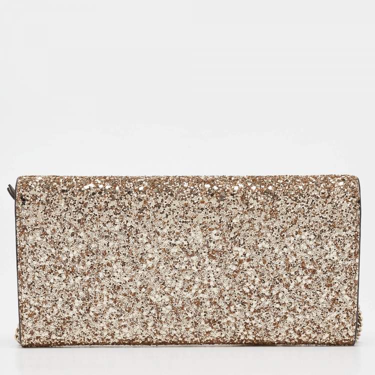Pre Owned Jimmy Choo Gold Glitter Milla Chain Clutch
