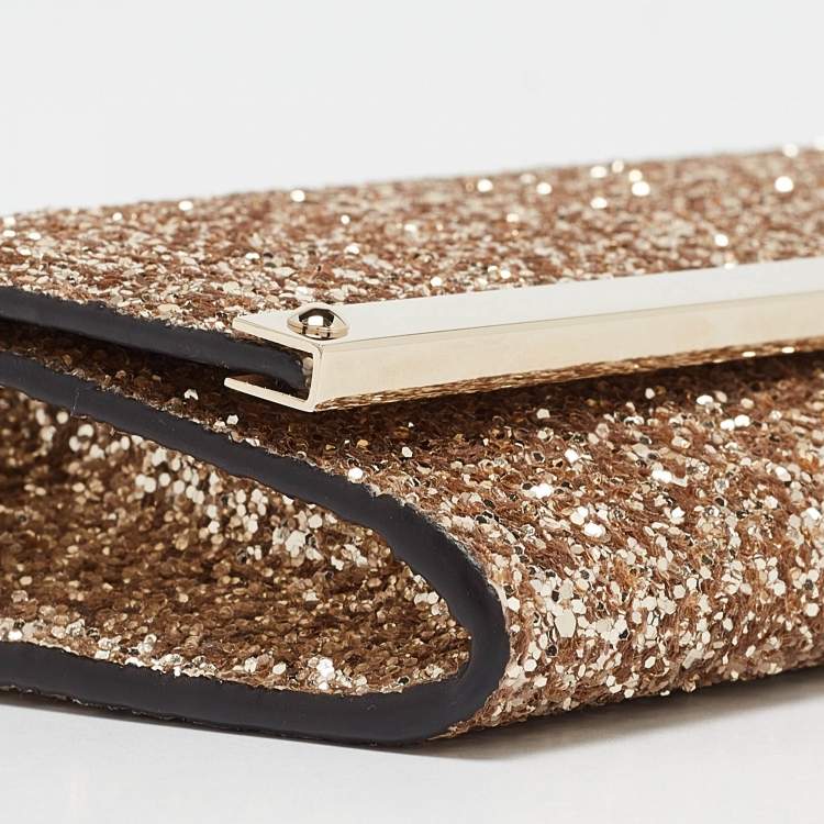 Pre Owned Jimmy Choo Gold Glitter Milla Chain Clutch