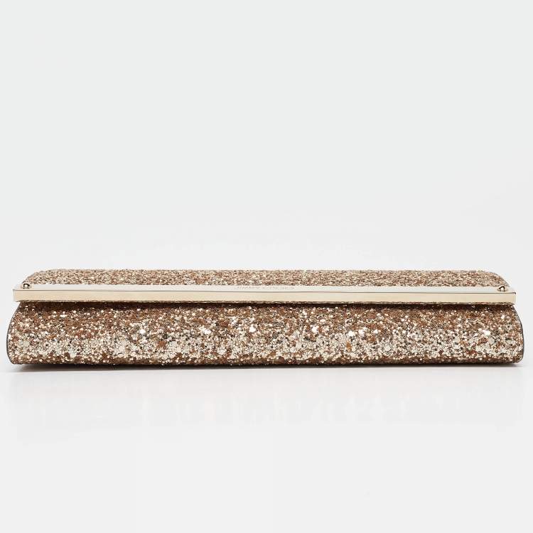 Pre Owned Jimmy Choo Gold Glitter Milla Chain Clutch