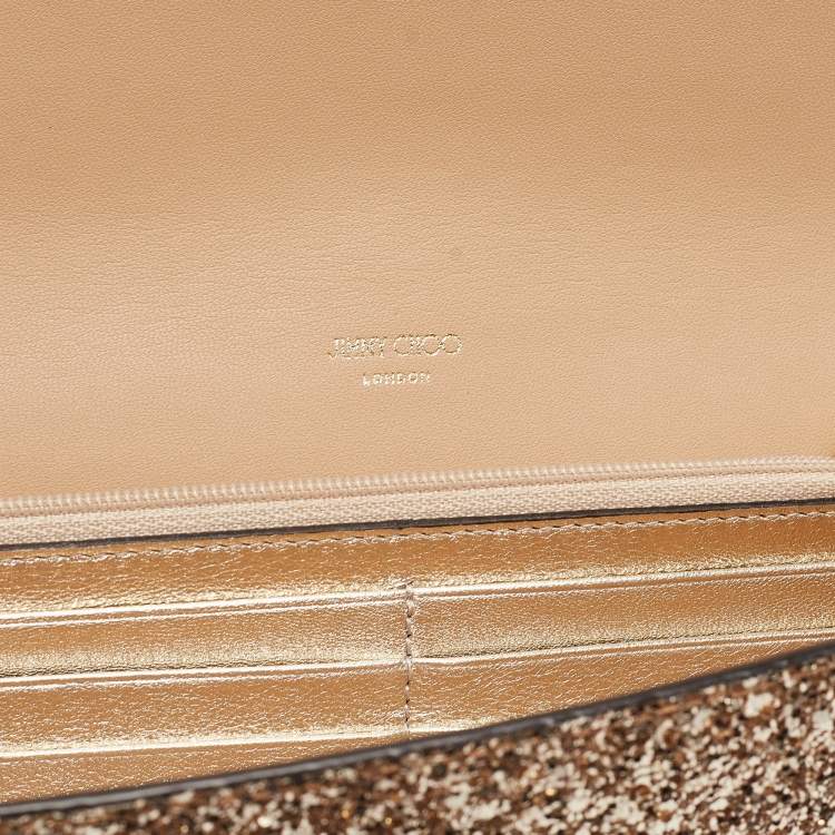 Pre Owned Jimmy Choo Gold Glitter Milla Chain Clutch