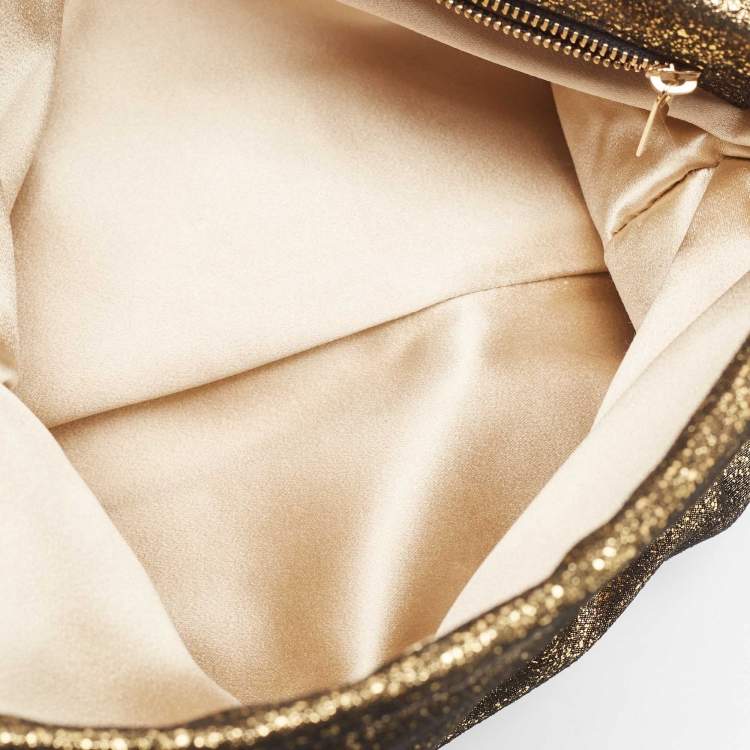 Pre Owned Jimmy Choo Gold Glitter Suede Chandra Clutch