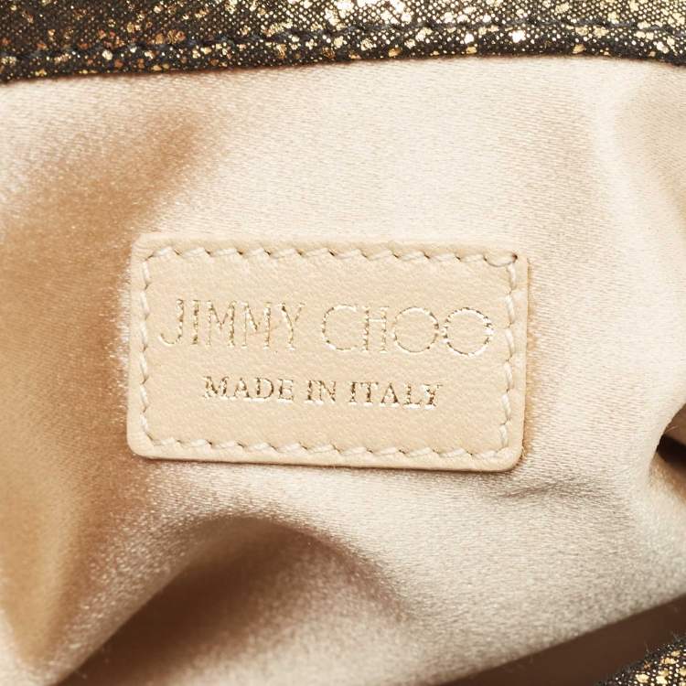 Pre Owned Jimmy Choo Gold Glitter Suede Chandra Clutch