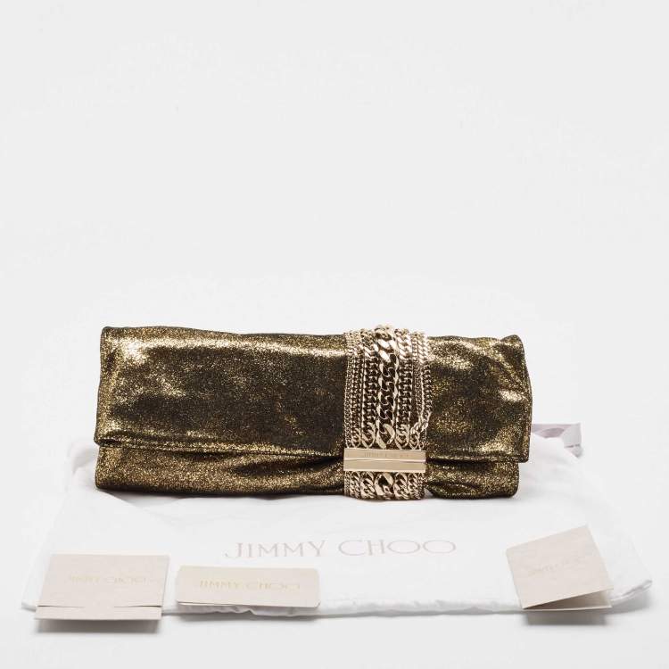 Pre Owned Jimmy Choo Gold Glitter Suede Chandra Clutch