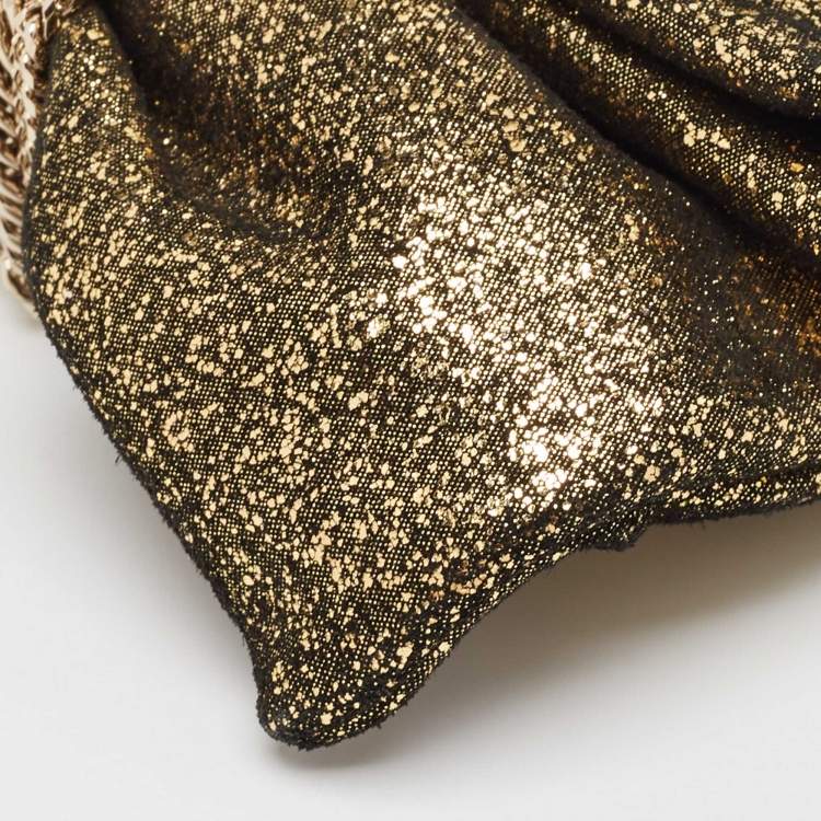 Pre Owned Jimmy Choo Gold Glitter Suede Chandra Clutch