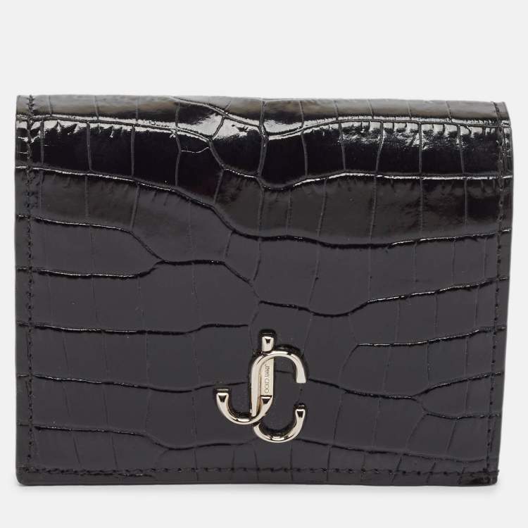 Pre Owned Jimmy Choo Black Croc Embossed Leather Hanne Card Case