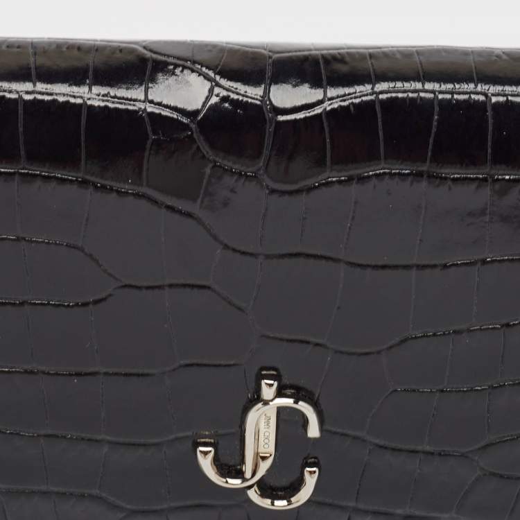 Pre Owned Jimmy Choo Black Croc Embossed Leather Hanne Card Case