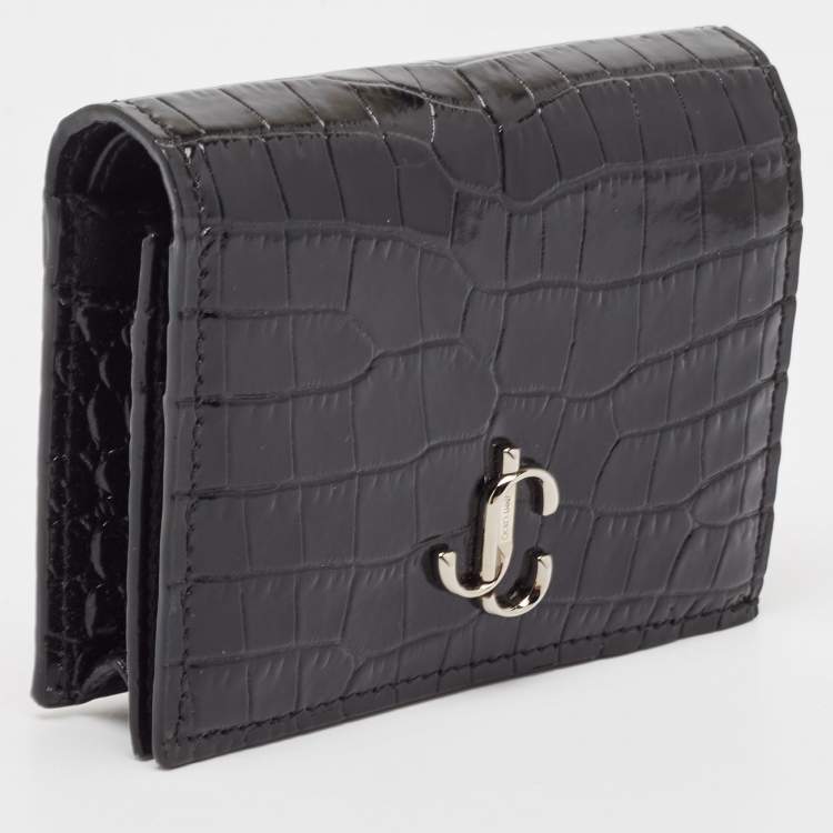 Pre Owned Jimmy Choo Black Croc Embossed Leather Hanne Card Case