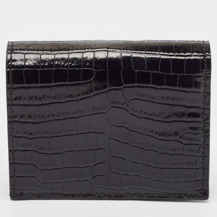 Pre Owned Jimmy Choo Black Croc Embossed Leather Hanne Card Case