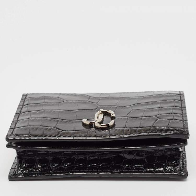 Pre Owned Jimmy Choo Black Croc Embossed Leather Hanne Card Case