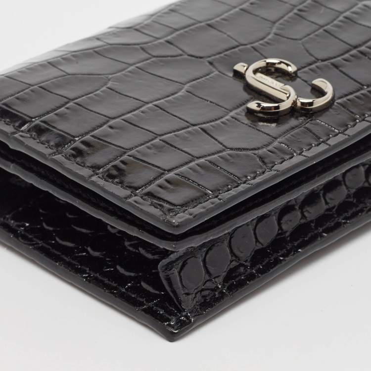 Pre Owned Jimmy Choo Black Croc Embossed Leather Hanne Card Case