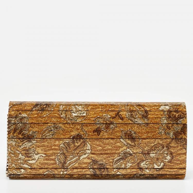 Pre Owned Jimmy Choo Gold Acrylic Floral Sweetie Clutch